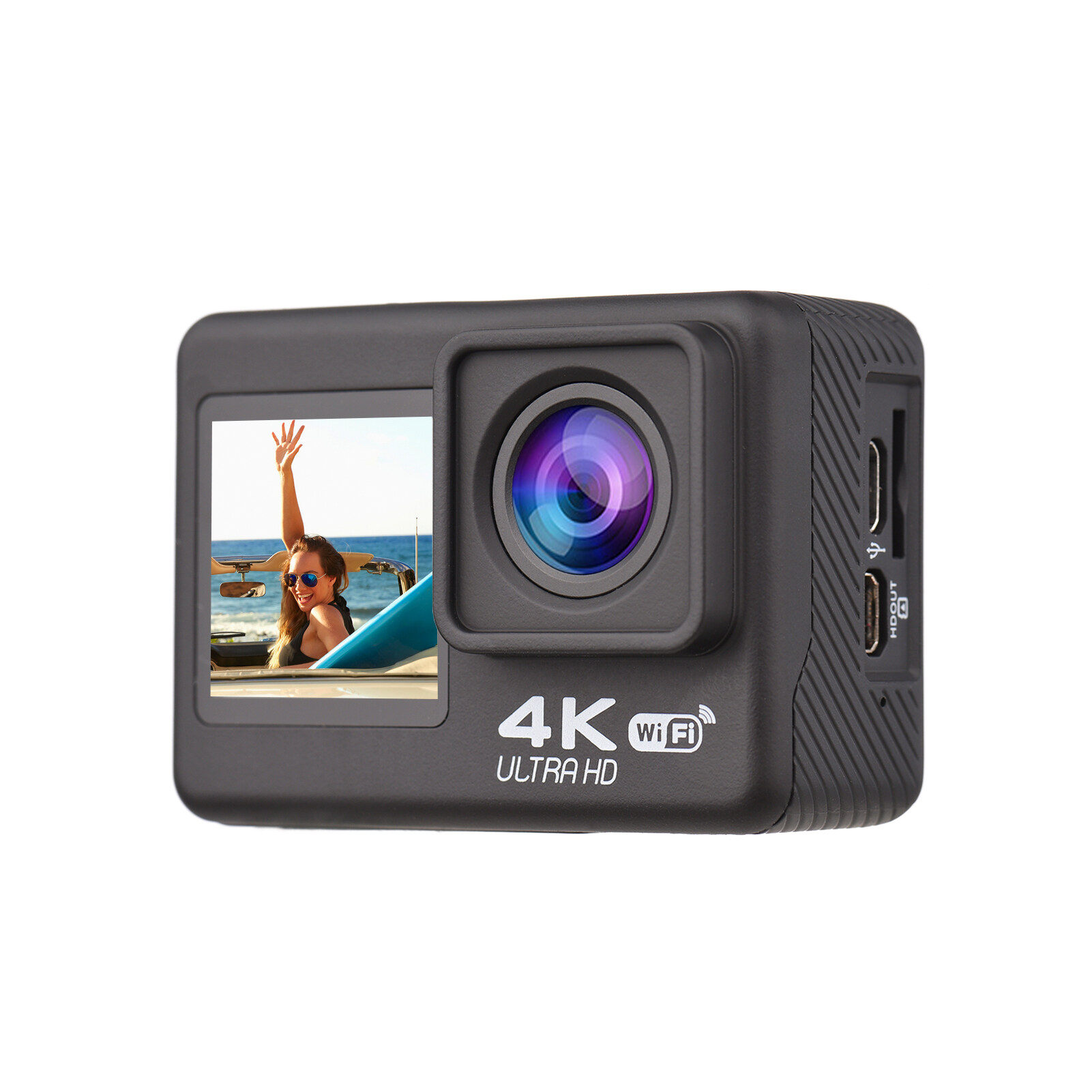 Andoer 4K60FPS Ultra High Definition WiFi Action Camera Dual Screen 170° Wide Angle 30 Meters Waterproof with Remote Control 1 Li-ion Battery Mounting Accessories Kit Black